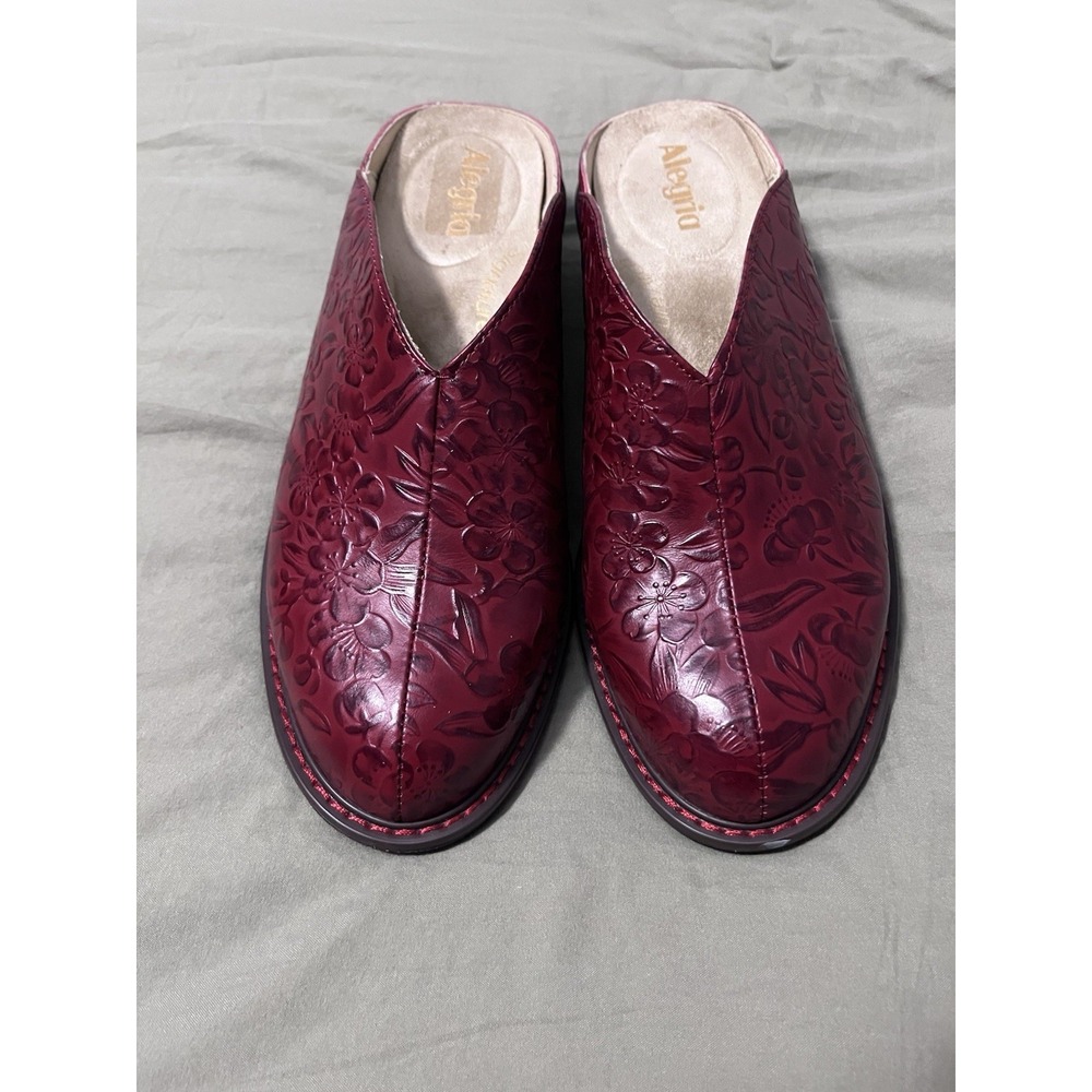 Algeria Michy Lorretta Roja Embossed Floral Red Leather Mule Size 40